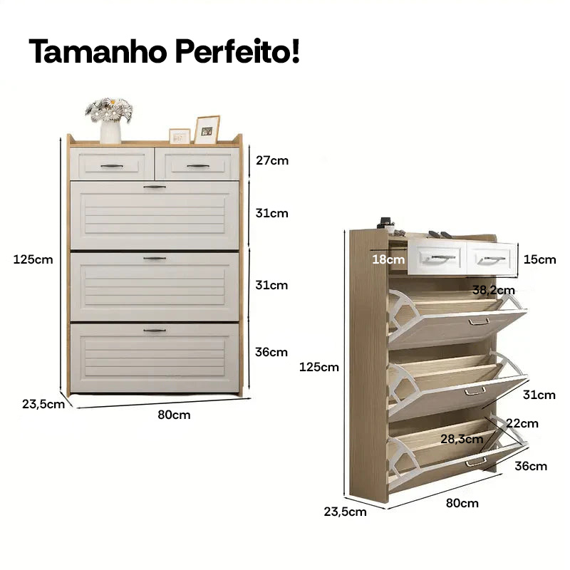 Armário Organizador de Sapatos com 3 Portas e 2 Gavetas