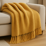 Manta de Sofá Decorativa Mostarda - Tricot 130x170cm