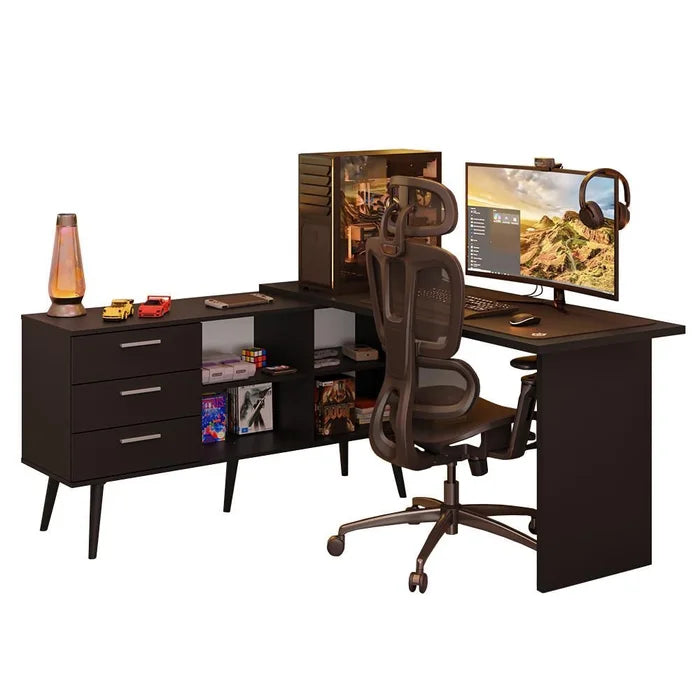 Escrivaninha em L Mesa para Computador Gamer 3 Gavetas