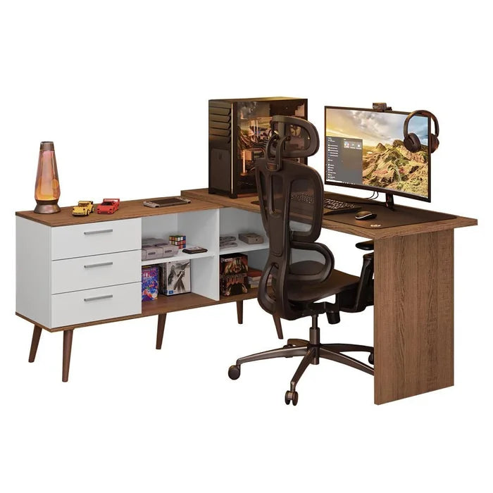 Escrivaninha em L Mesa para Computador Gamer 3 Gavetas