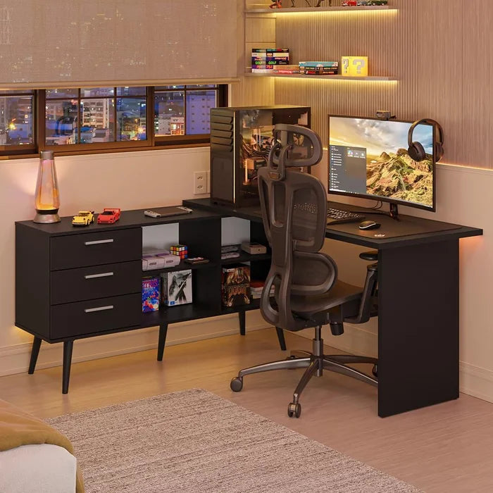 Escrivaninha em L Mesa para Computador Gamer 3 Gavetas